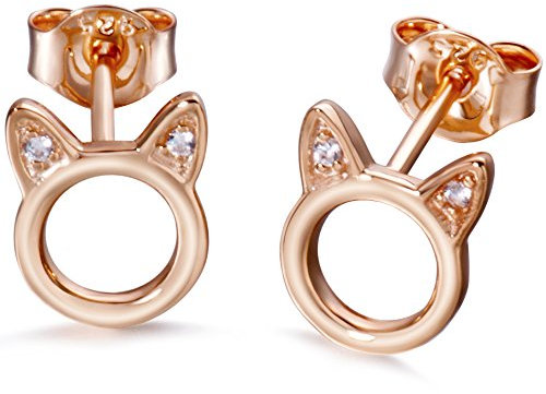 Meow Star Chat Boucles d'oreilles Chat Stud Earrings en Argent Sterling pour Femme Filles (rose gold)
