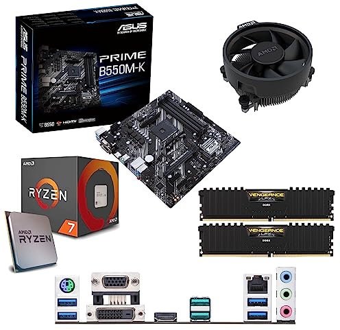 Ryzen 7 5700G 3.8Ghz (Turbo 4.6Ghz) 8 Core 16 Thread CPU with Radeon Vega Graphics, Prime B550M-K Motherboard & 32GB 3600Mhz DDR4 RAM Pre-Built Bundle