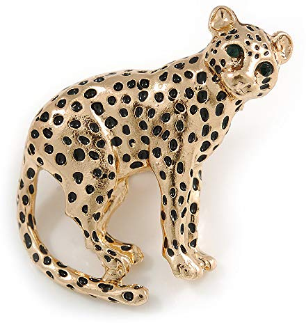 Broche léopard unique en métal doré à pois noirs – 42 mm de diamètre