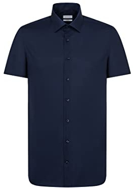 Chemise business homme Seidensticker - coupe ajustée - sans repassage - col Kent - manches courtes - 100% coton ,Blau (Dunkelblau 19) ,40