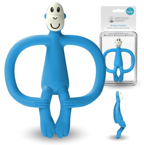 Matchstick Monkey Beißring Affe - Baby Zahnungshilfe - weiche Noppen massieren wundes Zahnfleisch - Silikon - BPA-frei - Greifling für Zahnen ab 3 Monaten - blau