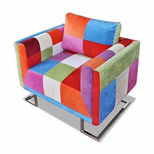 yorten Sessel Polstersessel Wohnzimmersessel Loungesessel mit Chromfüßen Patchwork-Design Stoff 85,5 x 63 x 74 cm Mehrfarbig