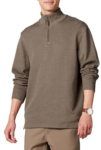 Amazon Essentials Men's Quarter-Zip French Rib Jumper, Brown Heather, M
