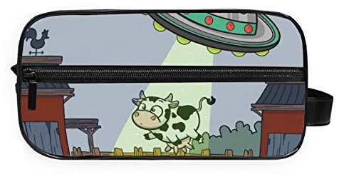 FANTAZIO Badezimmer Aufbewahrungstasche Make-up Tasche UFO Abduction Kuh Kosmetiktasche Wash Gargle Bag