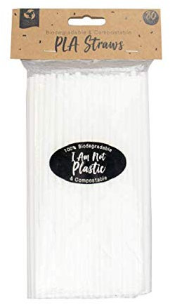 White Thin Biodegradable Compostable Drinking Party Straws 20cm - Pack of 80