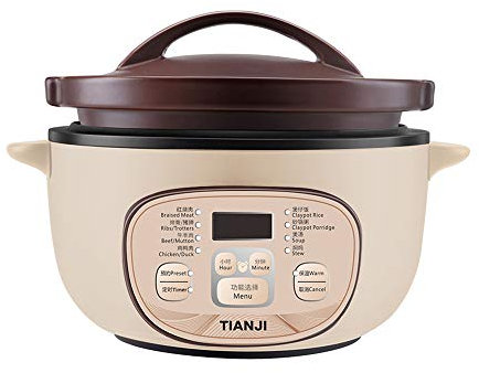 Tianji DSG-TZ30 Electric Clay Pot Slow Cooker for Claypot Rice and Casserole Porridge, Ceramic Casserole Cooking Pot with Unglazed Porcelain, Suitable for Stove, 3L