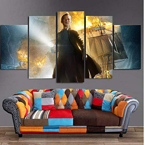 Leinwandbild 5 Teile Bilder Filmanimation Die Abenteuer von Tim und Struppi 5 teilige Wandbilder Wandbilder Kunstdruck 150X80cm Mit Rahmen Vlies Leinwanddrucke Leinwandbilder Cadeau d'Halloween