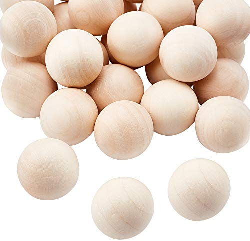 PandaHall 29 Stück 30mm Holzkugel Unfertige Naturholzperlen Kein Loch Lose Holzperlen Kugeln Kugeln Für Weinkaraffen Makramee-Weihnachtsdekoration Für Bauernhäuser