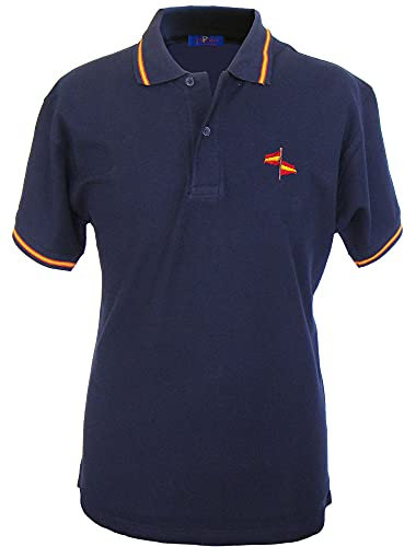 Polo Bandera de España Bordada en Pecho. Marino. Pique 100% algodón (Ver Tallas en Foto), Talla L
