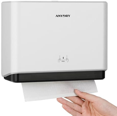 anydry Dispenser di Asciugamani con Piega a V, Compatibile con Piega a C, Adatto per Carta Piegata Dimensioni 25,4x7,9 cm, Può Contenere 200 Asciugamani di Carta, Bianco, Plastica, A Parete