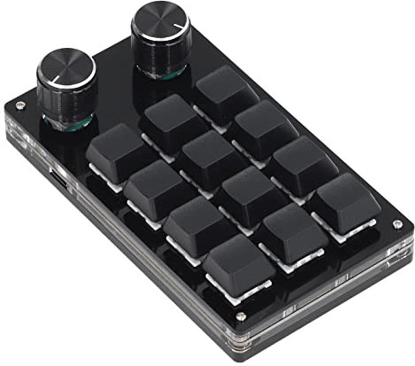 One Handed Mini Mechanical Keyboard, 12 Keys Multifunctional Gaming Keypad with 2 Knobs, Small DIY Programmable Keyboar, Plug and Play, for Office, Game, Music, Media