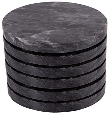 Argon Tableware Untersetzer aus schwarzem Marmor – 10 cm – 6 Stück – runde Tischsets für Getränke, wiederverwendbar, für Esstisch, Getränkeuntersetzer, Tischsets für Trinkgläser, Tassen, Barmatten