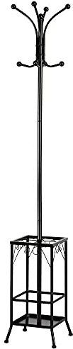 costoffs Metal Coat Stand Rack, Free Standing Hall Tree Coat Hanger with Umbrella Storage Holder, 8 Hooks & Solid Base for Hallway, Living Room & Bedroom