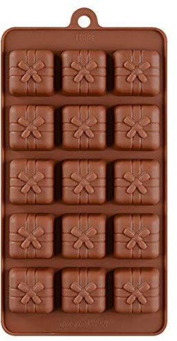 Selecto Bake Moule de Noël en silicone à 15 cavités en forme de boîte cadeau antiadhésive pour décoration de gâteau, chocolat, bonbons, brownie, gelée, truffe, savon