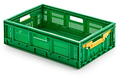 Klappbox, Klappkiste, Gemüsekiste, Obstkiste, faltbar, klappbar 600 x 400 x 170 mm - zur Lagerung von Obst, Gemüse, Nüssen - als Einkaufshilfe/Einkaufskorb aus lebensmittelechtem HDPE - Farbe grün