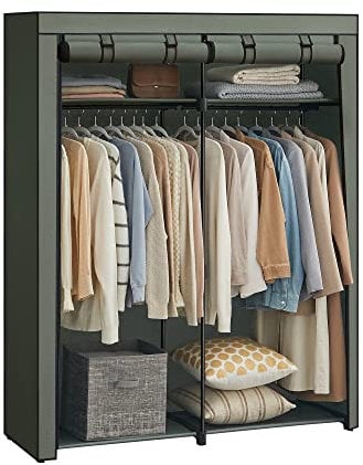 SONGMICS RYG002C02 RYG002C02 Tragbarer Stoffschrank mit Stangen zum Aufhängen, faltbar, für Schlafzimmer, Büro, 140 x 43 x 174 cm, Salbeigrün