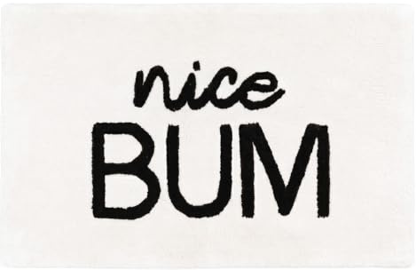 Mooky Mats Nice Bum Bath Mat Non-Slip 50 x 80cm - Tufted Slogan Bathroom Rug (White/Black)