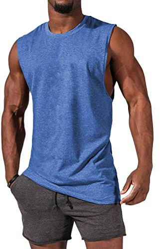 Tongmingyun Herren ärmellose Tank Tops Rundhals Muskelshirts Blau 2XL