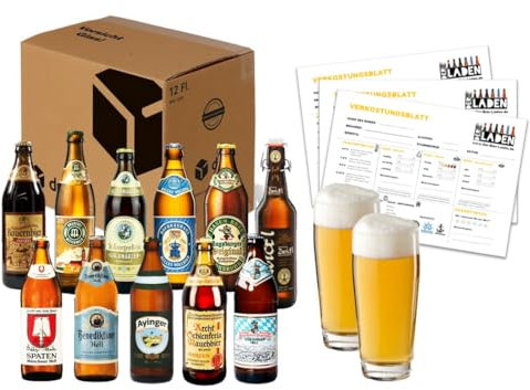 KARU BIERPAKET BIERGESCHENK Weihnachten Geburtstag TESTPAKET + 2 Gläser + 10 Verkostungsbögen Testpaket Bierspezialitäten 10x 0,5L Pils Kellerbier Weizen inkl. Pfand
