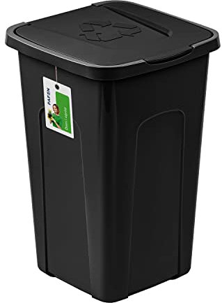 PAFEN Großer Mülleimer 50l mit Deckel – Abfallbehälter 550 x 365 x 370mm - Abfalleimer für Trennen Abfalltonne Mülltrennung Abfallsammler, Schwarz