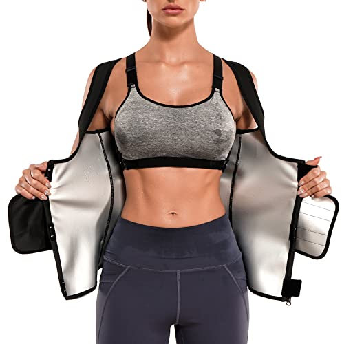 Junlan Schwitzgürtel Zum Abnehmen Korsett Damen Bauchweg Sauna Shirt Taillenformer Fitness Thermo Sauna Suit Hot Polymer Sauna Weste Damen (schwarz, 3X-Large)