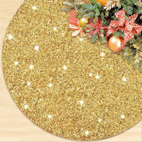 ROMANKAS Gonna per albero di Natale dorata, 116 cm, con paillettes, lussuosa, in velluto, per albero di Natale, gonna per albero di Natale, per vacanze invernali, decorazioni per albero di Natale