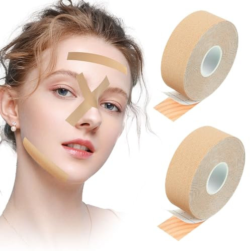 LOPHE Face Lifting Tape, 2 Stück Gesicht Anti-Wrinkle Patches, Multifunktional Face Tape, Myofasziales Wrinkles Gesichtstraffungsband, Gesichtstape für Straffung Der Haut Stirnfalten (2,5 cm*5 m)