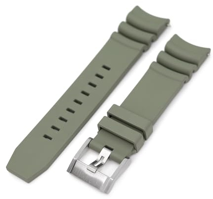 MiLTAT Grünes FKM-Gummi-Uhrenarmband, 22 mm, Schnellverschluss, gebogenes Ende, Firewave-elastisch