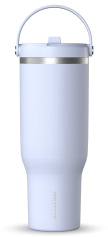 Hydrapeak Nomad Trinkbecher mit Griff und Trinkhalm-Deckel, auslaufsicher, doppelt isoliert, 1,2 l, Edelstahl, Blau (Iceberg)