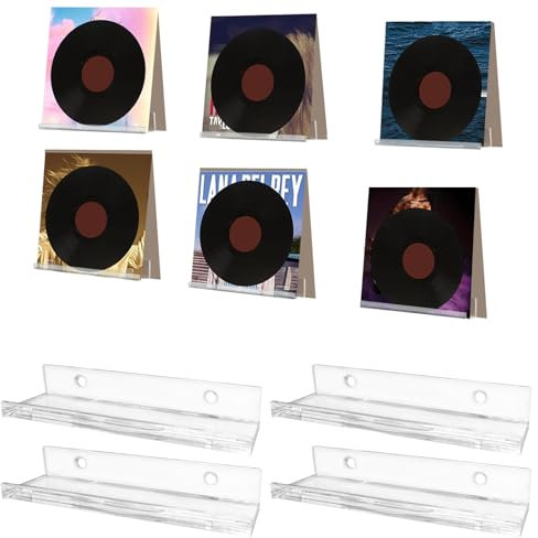 GMINCO Vinyl Record Holder Storage Wall Mount, Acrylic CD Rack Record Album Shelf Wall Display 4 Pack