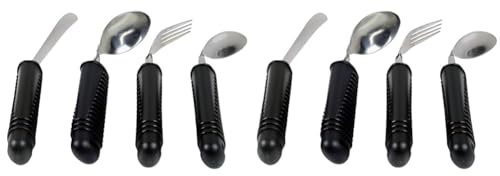 Gima - 4-teiliges Besteckset mit Greifhilfe, formbar, ideal für Senioren oder Behinderte; Gabel, Messer, Löffel und Teelöffel; breiter, rutschfester Kunststoff-Griff (Packung mit 2)