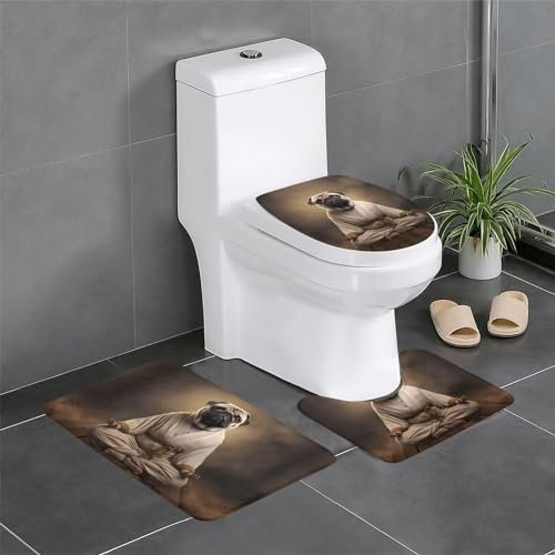 BROLEO Yoga-Mops-Bild, 3-teiliges Badezimmerteppich-Set, 61 x 40,6 cm, leicht zu reinigen, langlebig, dick