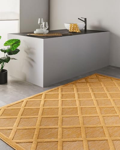 benuta Nest In- & Outdoor Teppich Bonte - Gelb 120x170 cm - Strapazierfähig & Pflegeleicht - Für Balkon, Terrasse, Garten - Küchenteppich & Wohnzimmerteppich - Geometrisch, Boho-Style, Hygge Cozy
