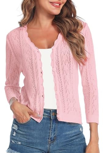 Gyabnw Cardigan Donna Elegante con Bottoni Coprispalle Donna Estivo Casual Cardigan in Maglia Cava a 3/4 Maniche Lavorato a Bolero Shrug