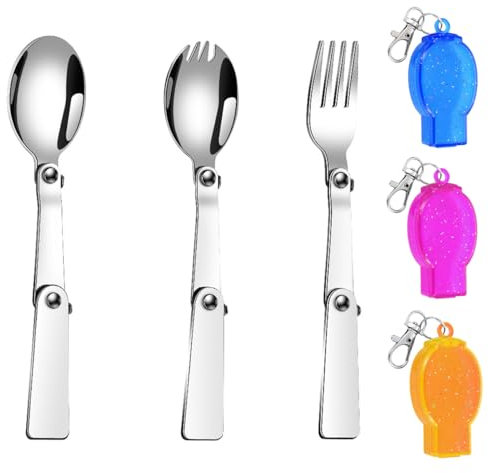 3 Pièces Kit Couvert Camping Pliable, Cuillère Fourchette Pliante Noxydable avec Crochets en Acier Inoxydable 304 Boîte de Rangement Couverts de Camping, pour Les Voyages De Pique Nique En Plein Air