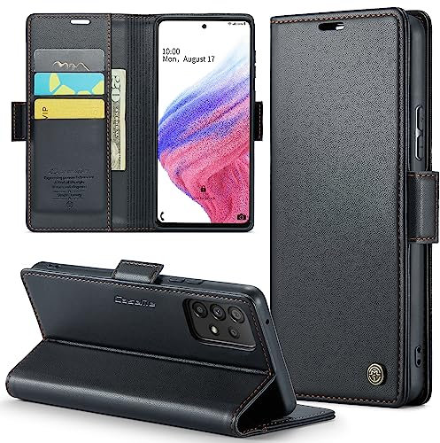 Phernykas Cover for Samsung A53 Wallet Case with Card Holder, Kickstand RFID Blocking Magnetic Closure Shockproof Protective PU Leather for Samsung A53 Flip Case Wallet - Black