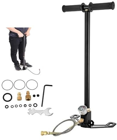 Hand Pump, 3 Stage Air Gun Rifle Filling Pump, High Pressure Stirrup Pump 4500PSI Adaptor Air Rifle PCP Airguns High Output for Air Driving Cylinder and PCP Cylinder for Outside Sporting and Hunting