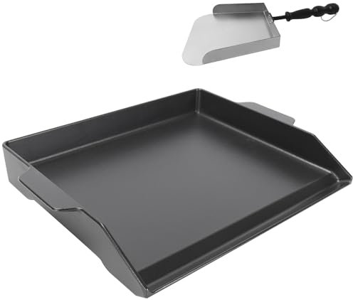 KEESHA Universelle robuste Gusseisen-Kochplatte, 58,4 x 40,6 cm, für Weber/Charbroil Gasgrills, Pit Boss Holzkohlegrills, Öfen und Gaskochfelder, mit 304 Edelstahl-Burgerspatel