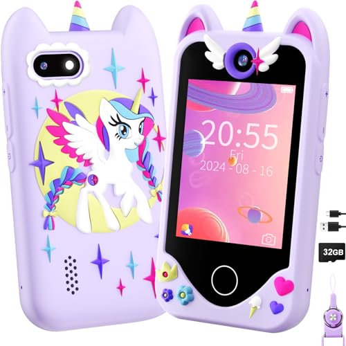 Kinder Handy Smartphone Mädchen Geschenke - Weihnachten Geburtstag Geschenke ab 3 4 5 6 Jahre Mädchen, Kinderhandy Spielzeug mit Touchscreen, Dual-Kameras, Lernen, Musik-Player (Lila)