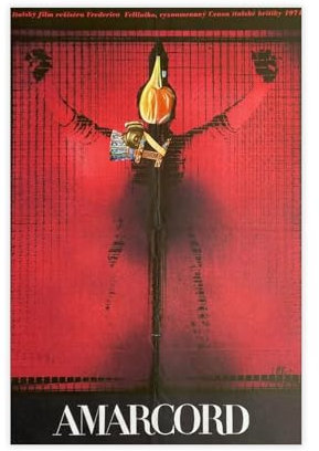 AMARCORD Großes Original Tschechisches Filmplakat Italienischer Klassiker Federico Fellini 1974 70er Jahre Kino Wandbehang Vintage Wohnkultur Leinwand Poster Schlafzimmer Dekor Landschaft Büro Zimmer