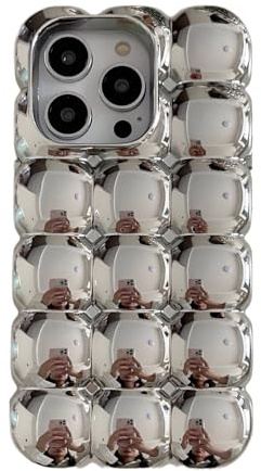 Tybiky 3D Cartoon Bubble Handyhülle Kompatibel mit iPhone 15 Pro Max Farbe Macaron Eiform Boba-Tee Hülle Stoßfest Airbag Pop Bubble Weiche TPU Case Lustige Phone Cover,Galvanisches-Silber