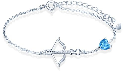 MicLee Damen Mädchen Silber Schütze Zirkon Armband Fashion 925 Sterling Silber Sternzeichen Armbänder mit Blaues Herz Zirkon Kreative Sternbild Schmuck Mode Verstellbare Kette Armband