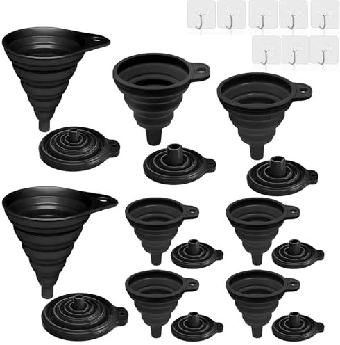 8-teiliges Silikon-Trichter-Set, Klein & Groß, 4 Größen, Faltbarer Mini-Trichter, Schwarz für Bier, Öl & Flüssigkeiten