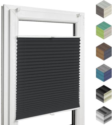 Home-Vision® Premium Plissee Faltrollo ohne Bohren mit Klemmfix (Schwarz, B135cm x H100cm) Modern Klemmträger, Verdunklung, Blickdicht Sonnenschutz Jalousie für Fenster & Tür