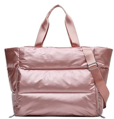 Balakaka Sac a Main Femme 35L avec Bandouliere, 3 en 1 Sac Matelassé Tote Bag avec une Poche Humide et Sèche, Grande Imperméable Sac Cabas Femme pour Voyages Fitness Yoga, Rose