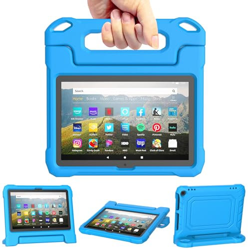 Fire HD 8 Tablet Hülle für Kinder (12./10. Gen, 2024/2022/2020 Release), Nicht für iPad, TrendGate Leichtes Stoßfeste Fire HD 8 Hülle mit Griffständer für Kindle Fire HD 8/Plus/Kids/Kids Pro - Blau