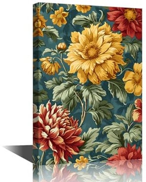 TISHIRON Wildflowers Canvas Wall Art for Living Room Floral Picture Plant Theme Poster Decor for Office Vintage Print Artwork Framed Ready to Hang 24 Wx36 Hx1 Panel