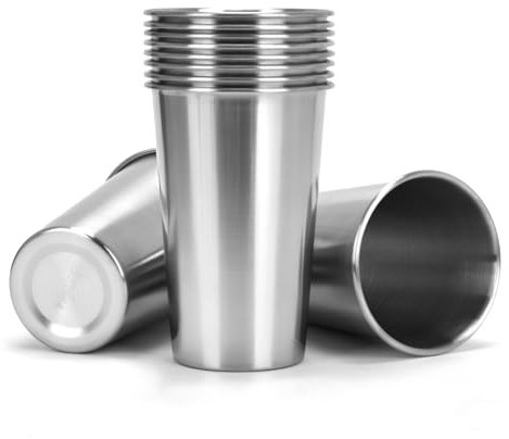 BSDLZCH Stainless Steel Cup Metal Drinking Glasses, 10 PCS Reusable Water Cups Portable Drinkware Set for Home, Restaurants, Travel, Camping(16oz/450ml)