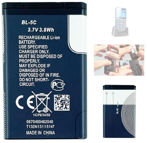 Aousavo 1200 mAh BL-5C Replacement Battery Compatible with Uleway 4G T180 T190 T2301 Senior Mobile Phone 3.7 V 1200 mAh BL-5C