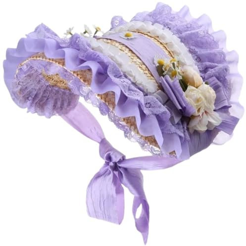 Gorro Victoriano De Encaje con Flores, Sombrero para para Fiesta De Té, Sombrero De Paja con Flores para Cosplay, Sombreros De Playa a, Tocado para Mujeres Y Niñas